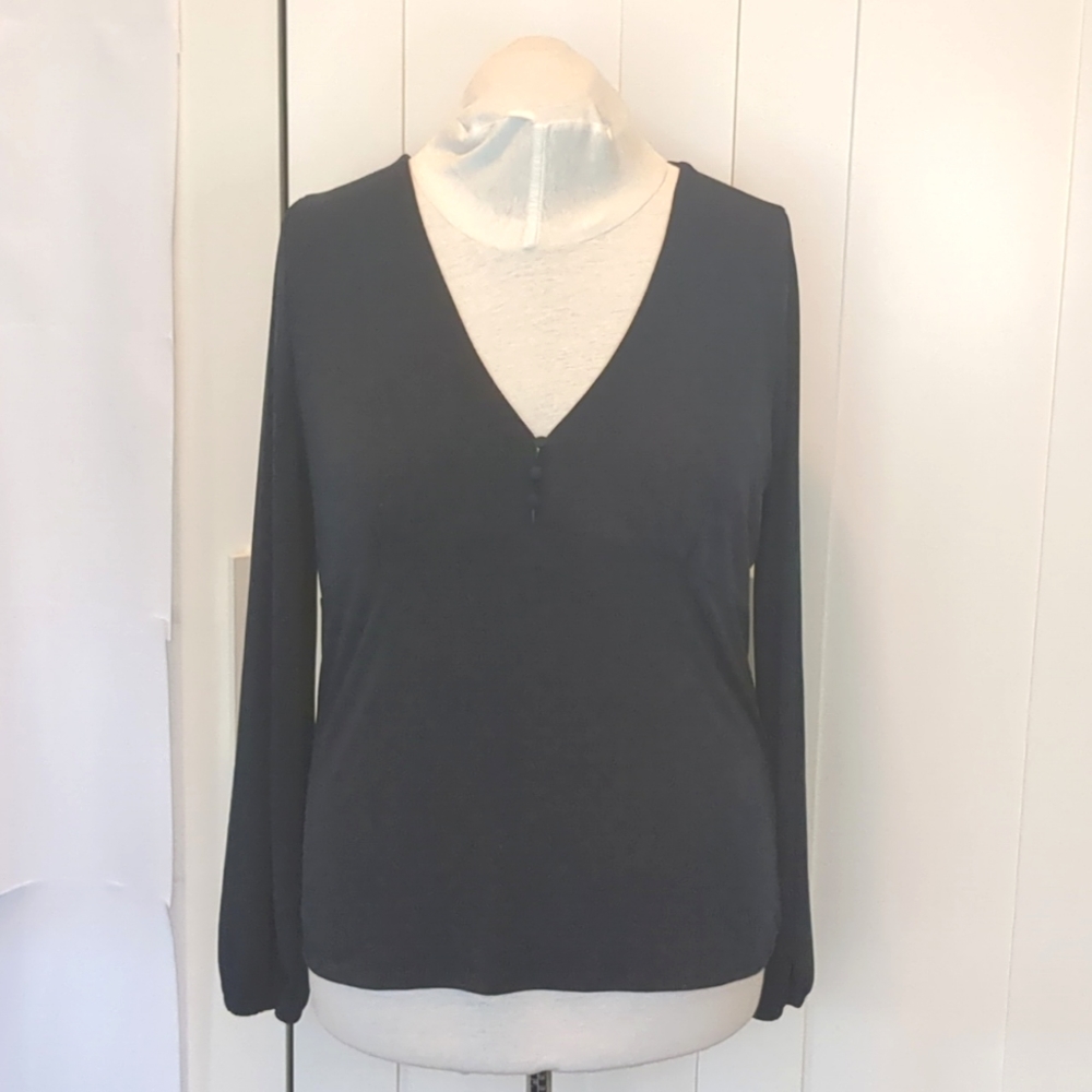 Navy Three Button Long Sleeve Stretch Women's Top by Banana Republic